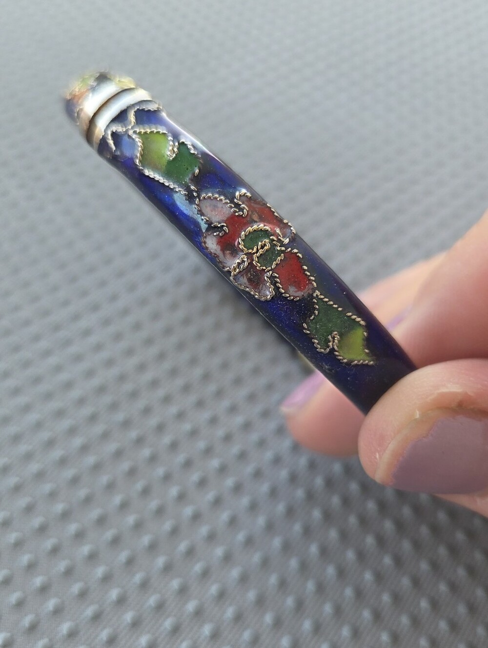 Blue Enamel Floral Cloisonné Bangle Bracelet